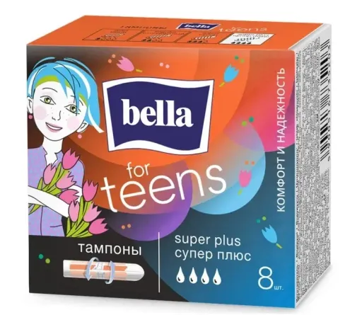 Тампоны женск.гигиен.комфорт и надёжность "bella for teens" Super Plus 8шт. (BE-032-SP08-E01)